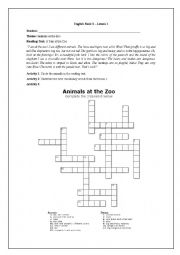 English Worksheet: A Day at the Zoo