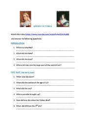 English Worksheet: Queen Victoria: Video time Part I