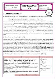 English Worksheet: Mid-Term Test 2 for 9th formers