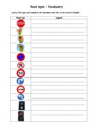 English Worksheet: Road signs
