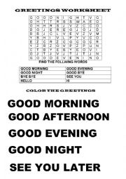 English Worksheet: GREETINGS WORKSHEET