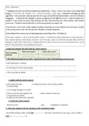 English Worksheet: Smoking reading comprehension