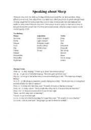 English Worksheet: Speaking about sleep