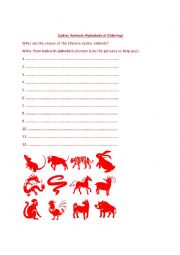 Zodiac Animals Alphabetical Ordering 