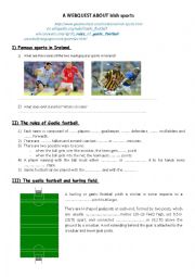 English Worksheet: Irish sports Gaelic football webquest