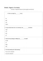English Worksheet: Modals - Degrees of certainty