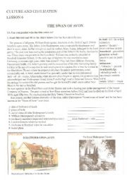 English Worksheet: The Swan of Avon