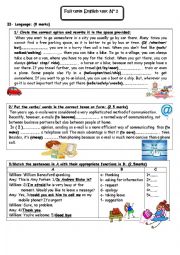 English Worksheet: Full term English TEST 2  9TH FORM