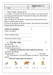 English Worksheet: ENGLISH TEST FOR BEGINNERS