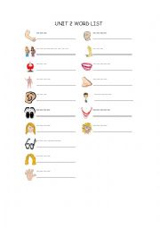 English Worksheet: Starters Wordlist - Parts of the Body