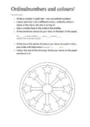 Ordinal numbers and colours worksheet