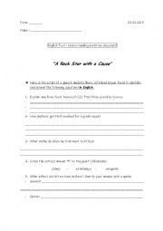 English Worksheet: A rock star with a cause