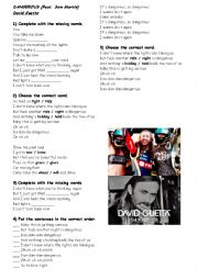 English Worksheet: Dangerous David Guetta