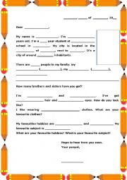 English Worksheet: 1st Penpal sample letter