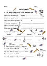 English Worksheet: School supplies