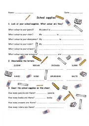 English Worksheet: School supplies