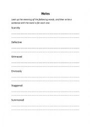 English Worksheet: Holes Word Meanings