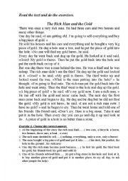 English Worksheet: The Rich Man and the Gold