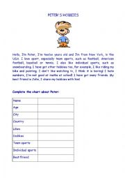 English Worksheet: Peters hobbies