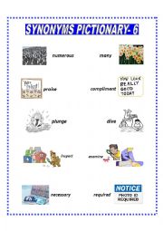 English Worksheet: SYNONYMS PICTIONARY 6