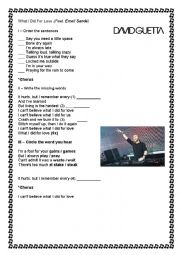 English Worksheet: What I did for love - David Guetta