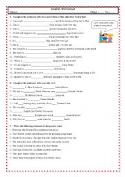 English Worksheet: Degrees of adjectives + articles + passive (With Key)