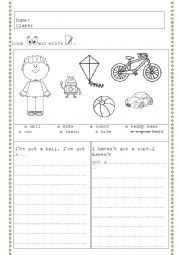 English Worksheet: Ive got.../I havent got...  TOYS