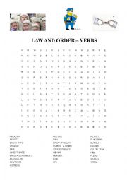 English Worksheet: LAW AND ORDER - VERBS - WORDSEARCH