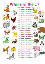 English Worksheet: Where is the animal?