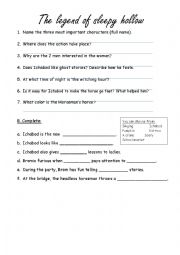 English Worksheet: The legend of sleepy hollow