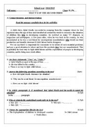 English Worksheet: 2nd term tests of 3LPh