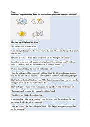 English Worksheet: The Sun, the Wind and the Rain