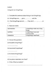 English Worksheet: Controll about living things (3rd level) Primary 