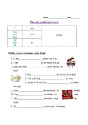 English Worksheet: Present continuous : Fill in the correct verb form