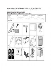 English Worksheet: ELECTRICAL APPLIANCES