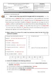 English Worksheet: test 9th grade healthy hbits