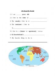 English Worksheet: All About My World