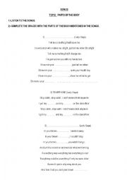 English Worksheet: SONGS MIX with PARTS OF THE BODY worksheet