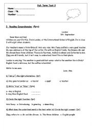 English Worksheet: End-of- Term Test 2   7th Form