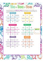 English Worksheet: Adjectives Tic tac toe