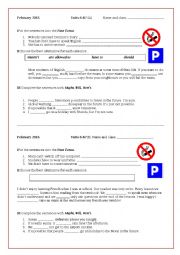 English Worksheet: Obligations and permissions: May/ Might/ Will