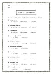 English Worksheet: A teachers daily routine