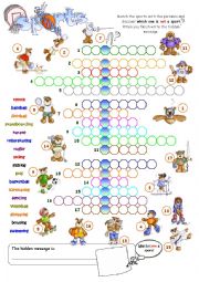 English Worksheet: Busy Bear Sports Crossword 