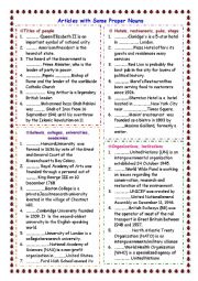 English Worksheet: Articles with proper nouns