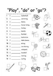 English Worksheet: Sports - play do or go