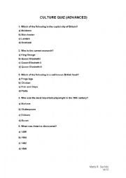 English Worksheet: Culture quiz 3- with key