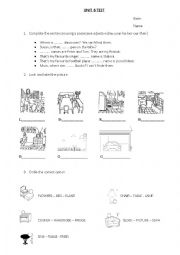 English Worksheet: Possessive Adj.- Parts of the house - Furniture
