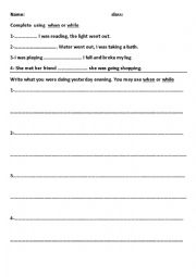English Worksheet: The past continuous with when and while