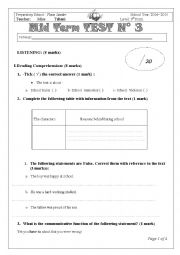 English Worksheet: mid test 3  9th form 