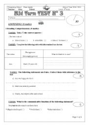 English Worksheet: mid test 3  9th form 2